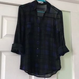 Sheer Plaid Portofino Blouse from Express